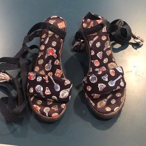 CHANEL Lace up espadrille wedges